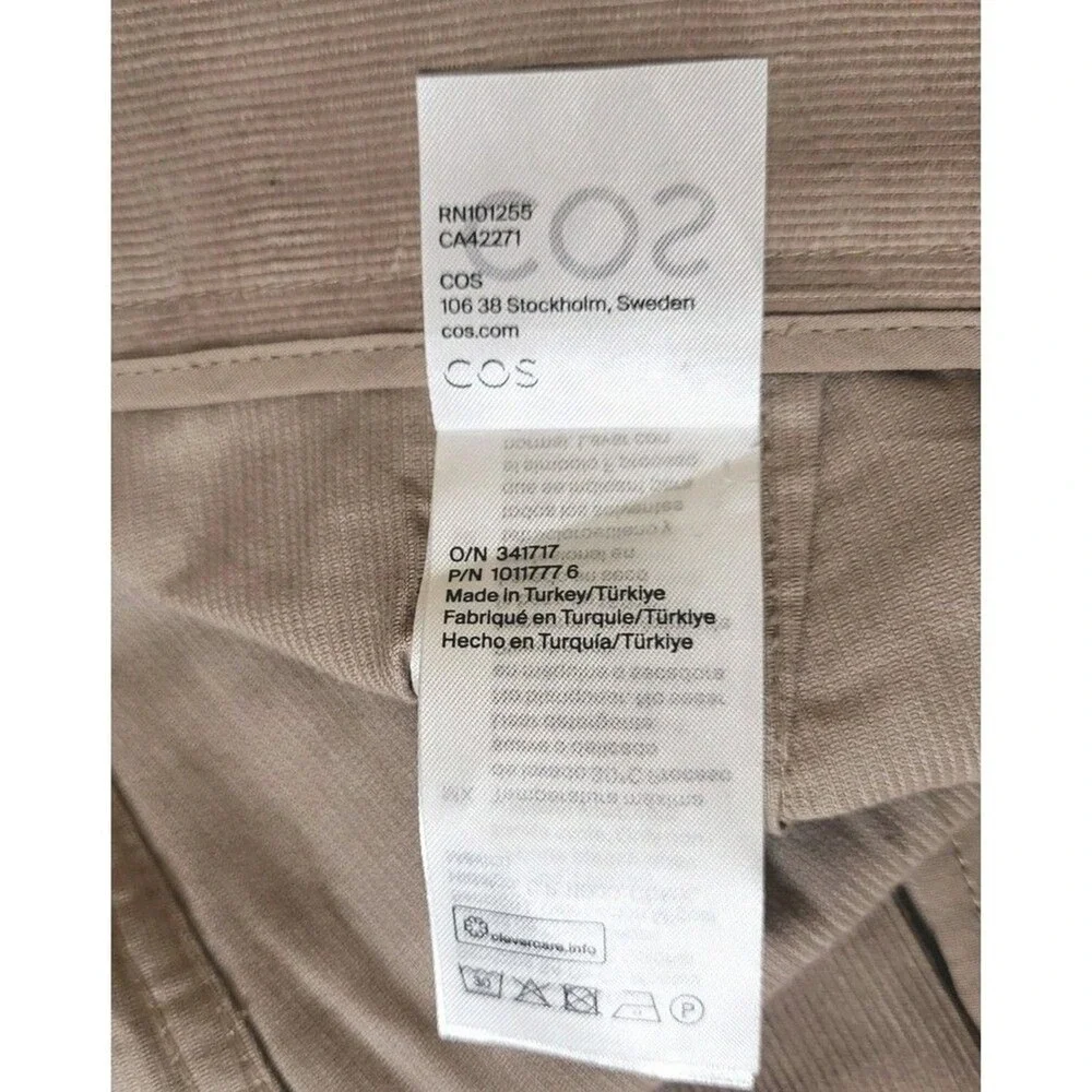 COS 12 New Womens Organic Cotton Corduroy Chino Pants Beige Straight High Rise - Picture 7 of 9